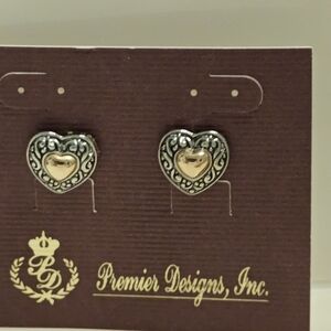 Premier Designs Silver and Gold Heart Earrings